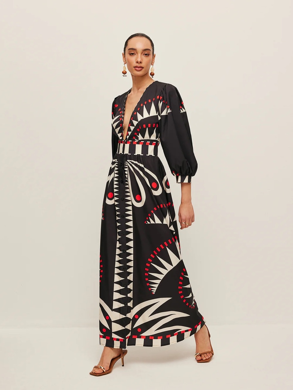 COMMENSE Boho Print V-Neck Split Dress - size Medium - Picture 3 of 8